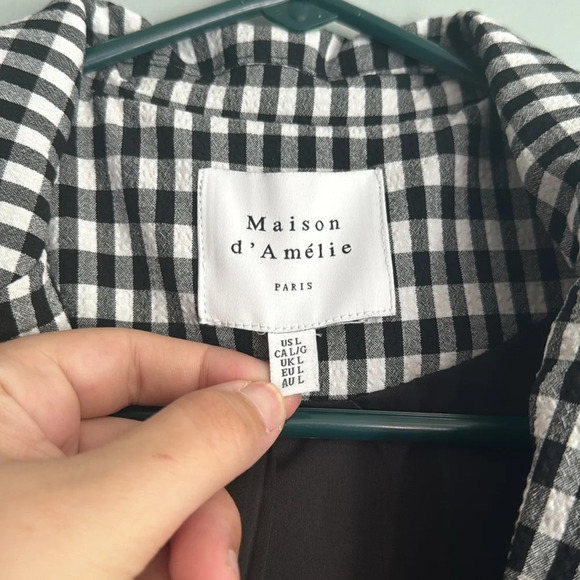Anthropologie Maison d'Amelie Paris Black & White Gingham Checked Blazer Sz L - Picture 2 of 8